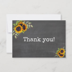 Carte De Remerciements Charme Aquarelle Sunflower Chalkboard Mariage