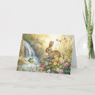 Carte De Remerciements Charming Bunny & Frog Aquarelle style
