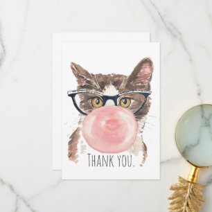 Carte De Remerciements Chat à la bulle de chewing-gum drôle