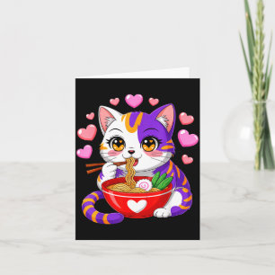 Carte De Remerciements Chat Anime Mangeant des Nouilles Ramen Avec des Cœ