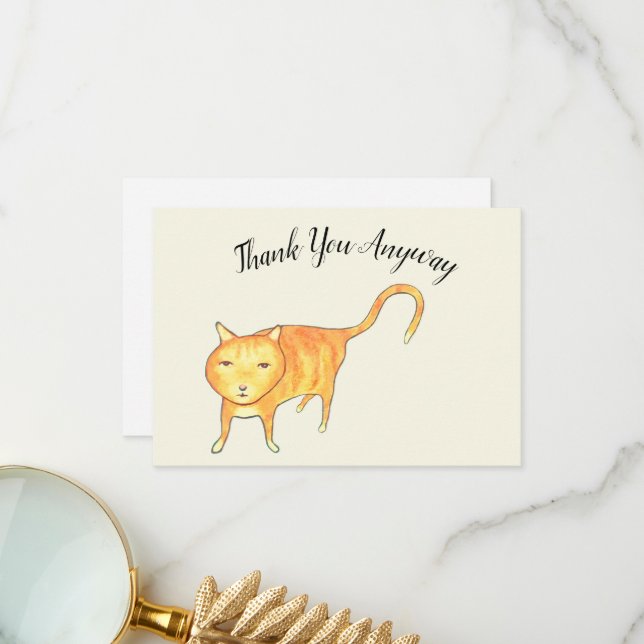 Carte De Remerciements Chat apathique 'Merci quand même' (Devant/Arrière en situation)