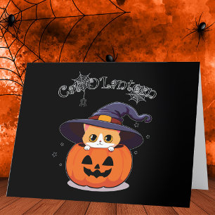Carte De Remerciements Chat avec casquette sorcier à Halloween Jack-O-Lan
