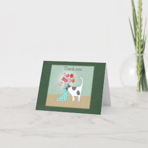 Carte De Remerciements Chat avec Fleurs dans Boot Whimsical Quirky Cat Ar