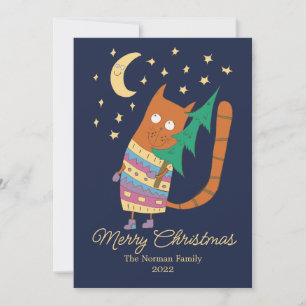 Carte De Remerciements Chat avec un sapin de Noël.