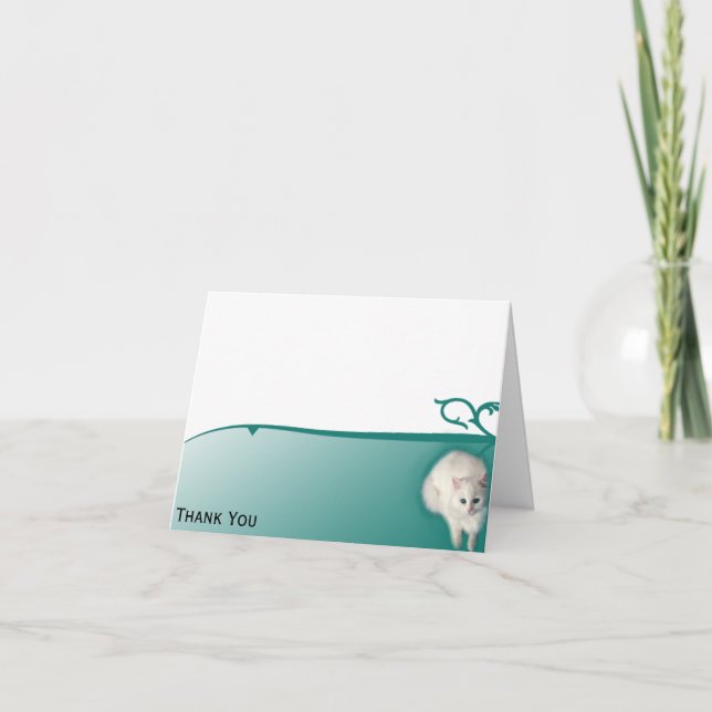 Carte De Remerciements Chat blanc aux yeux Turquoise (Devant)