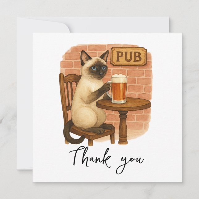 Carte De Remerciements Chat boit de la bière dans Irish Pub (Devant)