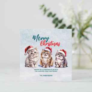 Carte De Remerciements Chat chaton chatte à l'aquarelle mignonne Père Noë