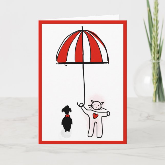 Carte De Remerciements Chat Coeur & Parapluie Aime Doggy Valentine's Day (Devant)