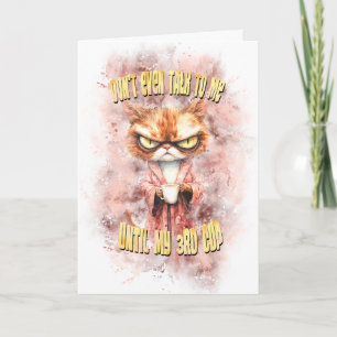 Carte De Remerciements Chat Cranky Avec Café