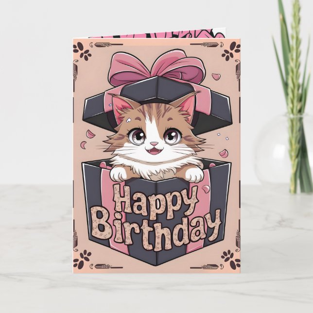 Carte De Remerciements Chat dans la boîte (Devant)