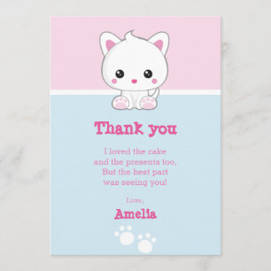 Carte De Remerciements Chat de blanc de Kawaii