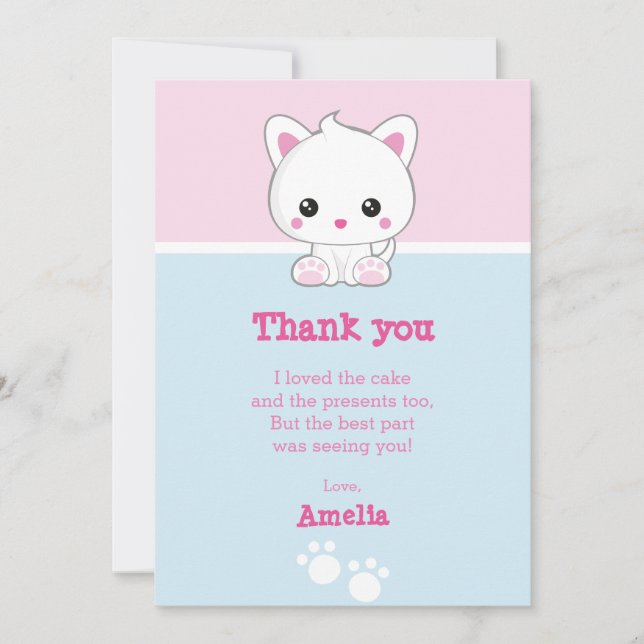 Carte De Remerciements Chat de blanc de Kawaii (Devant)