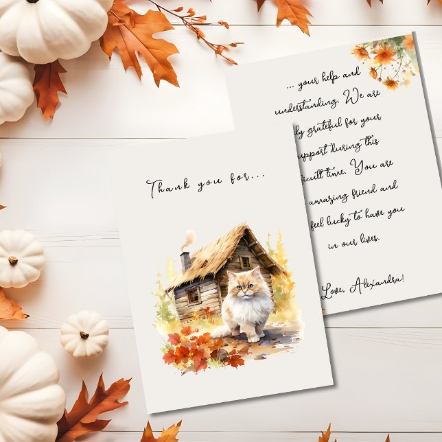 Carte De Remerciements Chat de campagne d'automne (Autumn Country Cottage Cat Thank You Card)