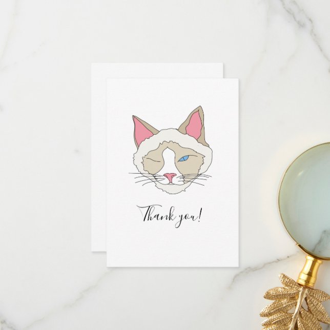 Carte De Remerciements Chat de liaison (Devant/Arrière en situation)