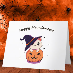 Carte De Remerciements Chat de sorcière Kawaii adorable dans une citrouil