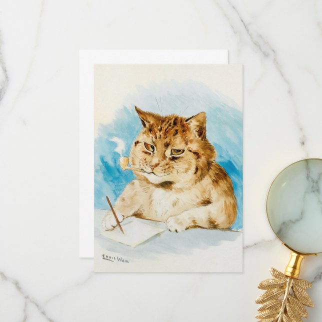 Carte De Remerciements Chat écrivant par Louis Wain (Devant/Arrière en situation)