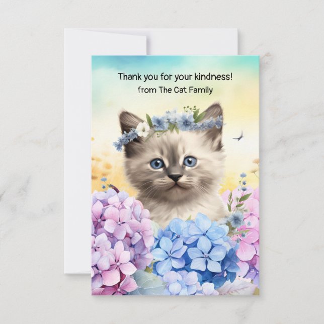 Carte De Remerciements Chat est dans le champ de fleurs