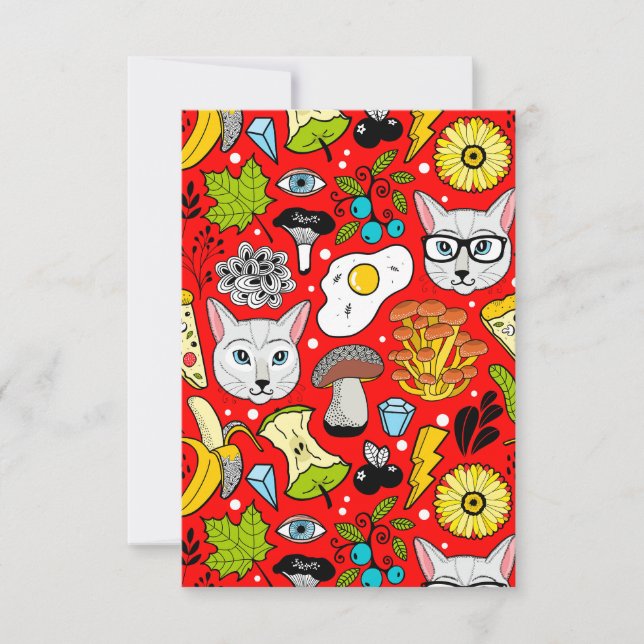 Carte De Remerciements Chat et oeuf sur le rouge (Devant)