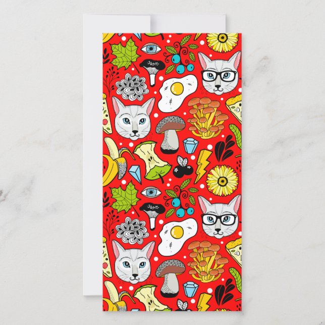 Carte De Remerciements Chat et oeuf sur le rouge (Devant)