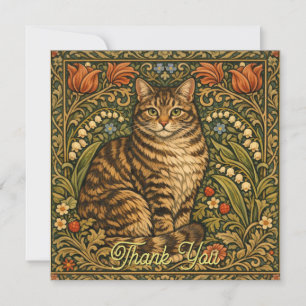 Carte De Remerciements Chat floral botanique élégant vintage