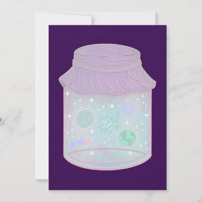 Carte De Remerciements Chat Galaxie dans un Pot | Art de Chat Kawaii de l (Devant)