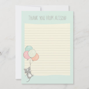 Carte De Remerciements Chat gris avec ballons Petit écran plat à liner