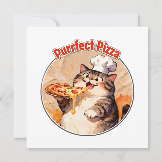 Carte De Remerciements Chat heureux chef avec pizza (Devant)