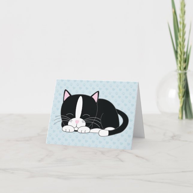 Carte De Remerciements Chat Kitty endormi {Chat Tuxedo} Notes de remercie (Devant)
