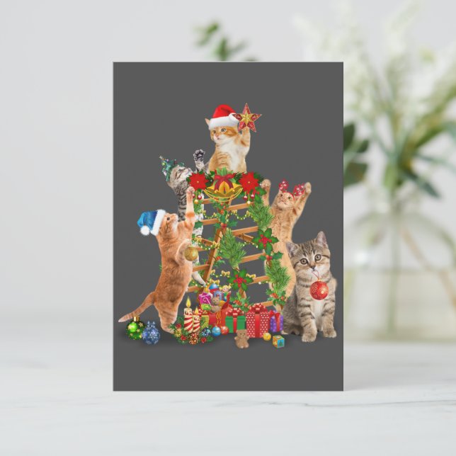 Carte De Remerciements Chat Noël Arbre Vilaire Noël Chat Maman Chat Papa (Debout devant)