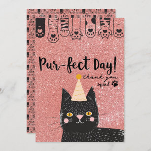 Carte De Remerciements Chat noir Anniversaire Casquette rose Parties scin