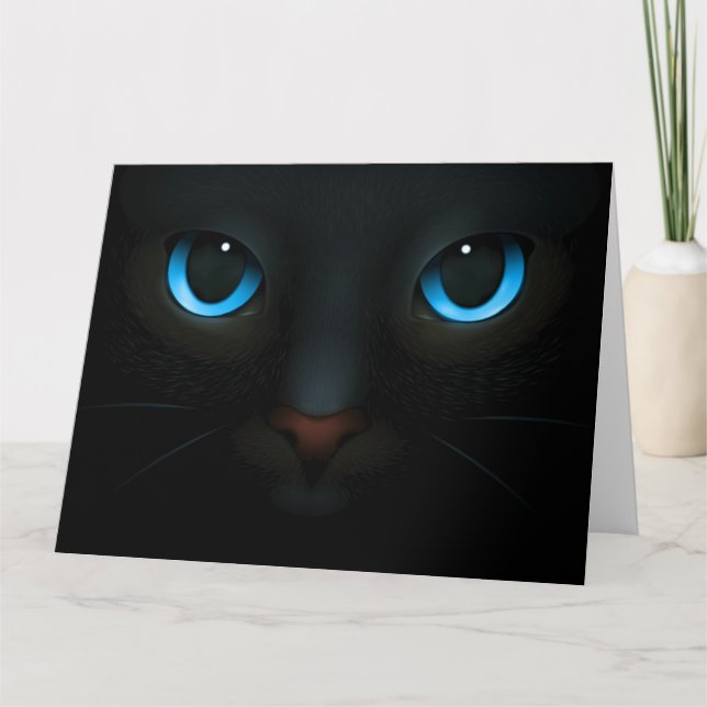 Carte De Remerciements Chat noir bleu-teint se mêlant à l'art nocturne (Devant)