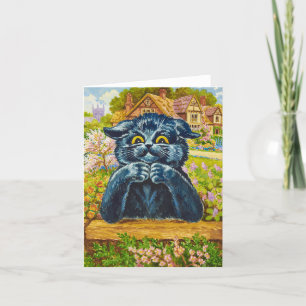 Carte De Remerciements Chat noir dans un jardin par Louis Wain