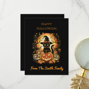 Carte De Remerciements Chat noir de Halloween Citrouille Sorcière Chat Ef