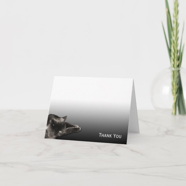 Carte De Remerciements Chat noir de sommeil sur le gradient noir (Devant)