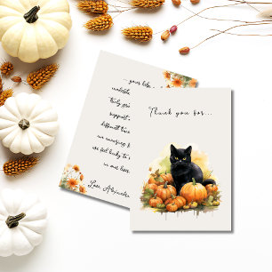 Carte De Remerciements Chat noir et Citrouille d'automne