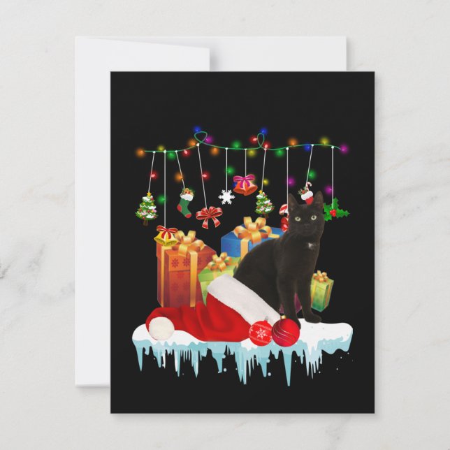 Carte De Remerciements Chat Noir Présent De Mon Noël (Devant)