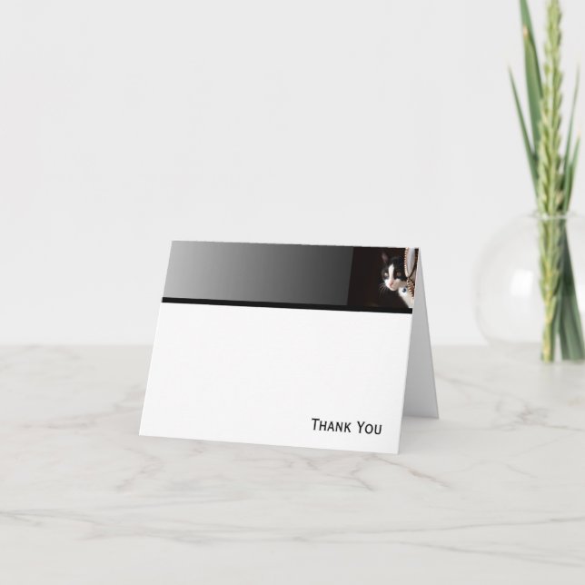 Carte De Remerciements Chat Peekaboo noir et blanc (Devant)