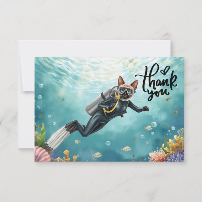 Carte De Remerciements Chat plongeur plongeant sous la mer (Devant)