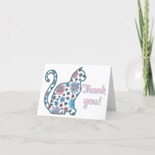 Carte De Remerciements Chat rose bleu blanc fleurs transgenre orgueil mee