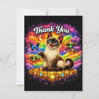 Carte De Remerciements Chat siamois arc-en-ciel cosmique de l'espace extr