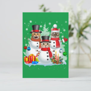 Carte De Remerciements Chat Snowman Père Noël Christmas Light Chat Maman