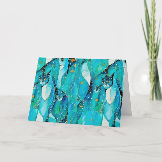 Carte De Remerciements chat turquoise Abstrait (Devant)