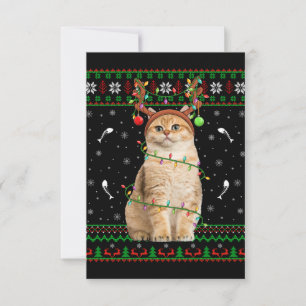 Carte De Remerciements Chat Ugly Xmas Sweater Lighting Père Noël Chat Noë