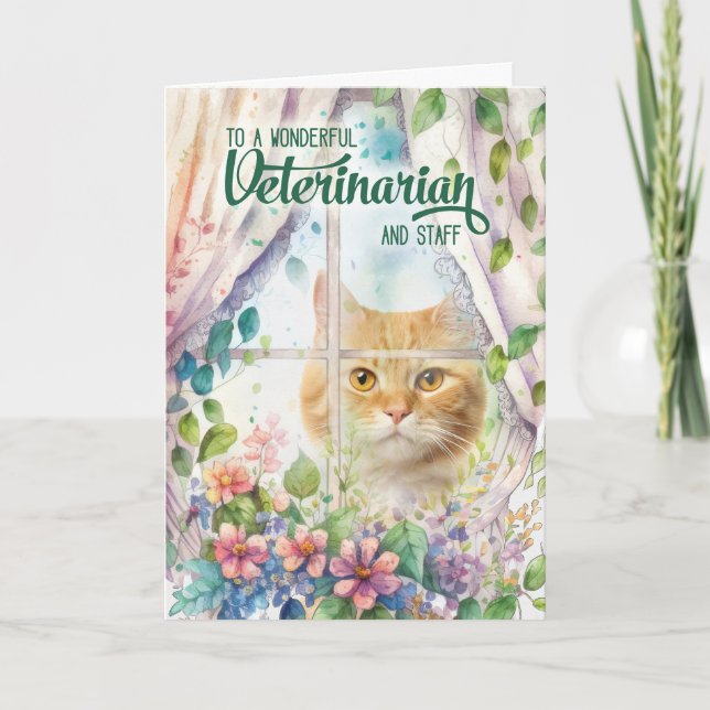 Carte De Remerciements Chat vétérinaire dans une botanique de printemps (Devant)