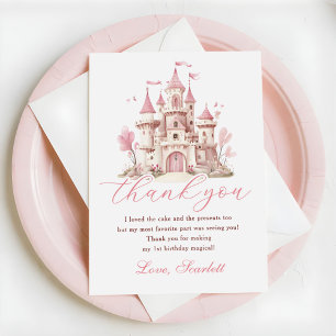 Carte De Remerciements Château de Princesse Rose Fête d'anniversaire de f