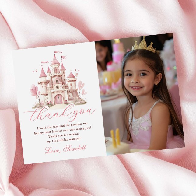 Carte De Remerciements Château de Princesse Rose Photo de Fête d'Annivers (Créateur téléchargé)