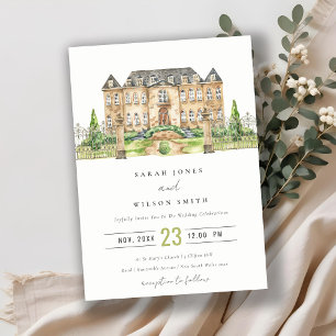 Carte De Remerciements Chateau Jardin Classique Aquarelle Mariage Inviter