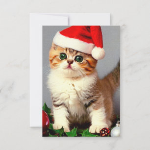 Carte De Remerciements Chaton de Noël Vintage à Santa Hat