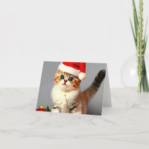 Carte De Remerciements Chaton de Noël Vintage à Santa Hat
