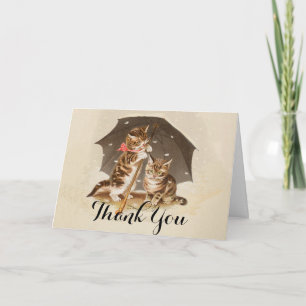 Carte De Remerciements Chatons vintage sous parapluie art de chat antique
